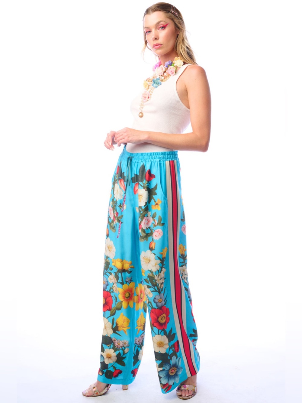 Aratta Blue Floral Wide Leg Pants XL Boho Resort Coastal Grandma NWT - Picture 4 of 4